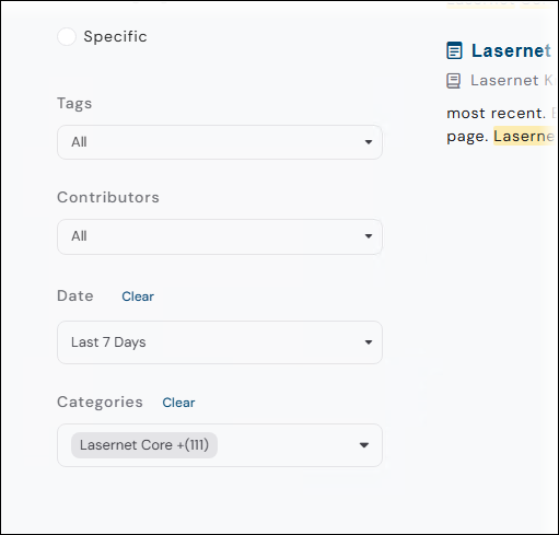Filter controls on the advanced search results page.